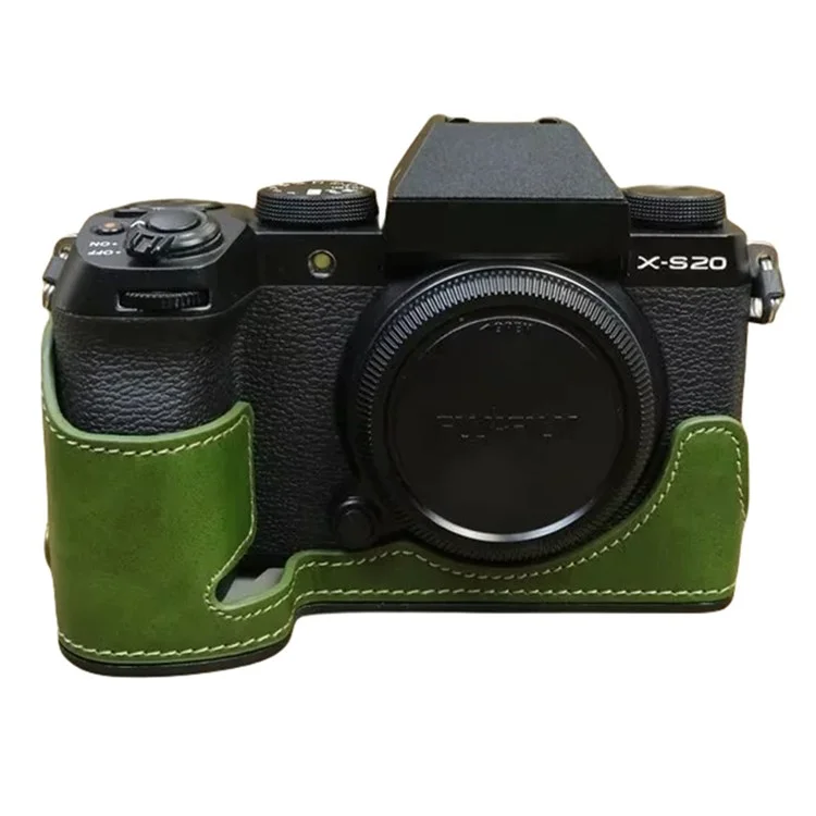 Pour Fujifilm X-S20 Étui de protection en cuir PU anti-rayures pour le bas du boîtier de l'appareil photo, facile à remplacer la batterie - Vert