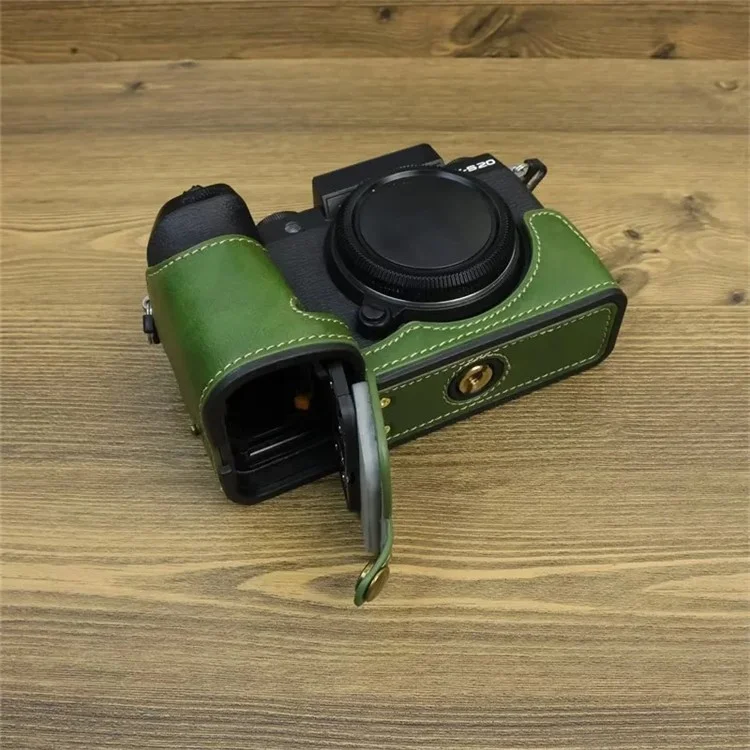 Pour Fujifilm X-S20 Étui de protection en cuir PU anti-rayures pour le bas du boîtier de l'appareil photo, facile à remplacer la batterie - Vert