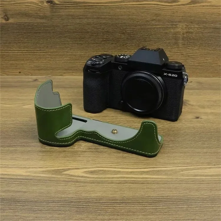 Pour Fujifilm X-S20 Étui de protection en cuir PU anti-rayures pour le bas du boîtier de l'appareil photo, facile à remplacer la batterie - Vert