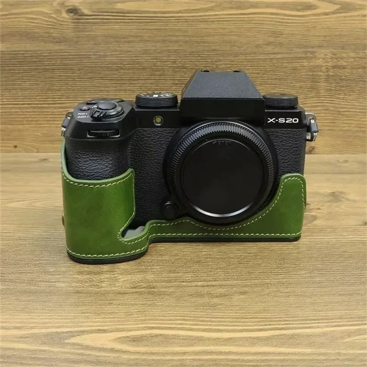 Pour Fujifilm X-S20 Étui de protection en cuir PU anti-rayures pour le bas du boîtier de l'appareil photo, facile à remplacer la batterie - Vert