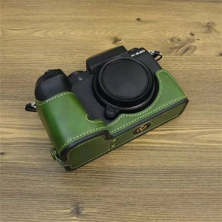 Pour Fujifilm X-S20 Étui de protection en cuir PU anti-rayures pour le bas du boîtier de l'appareil photo, facile à remplacer la batterie - Vert