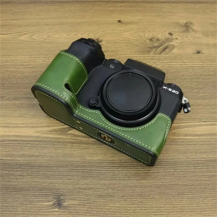 Pour Fujifilm X-S20 Étui de protection en cuir PU anti-rayures pour le bas du boîtier de l'appareil photo, facile à remplacer la batterie - Vert