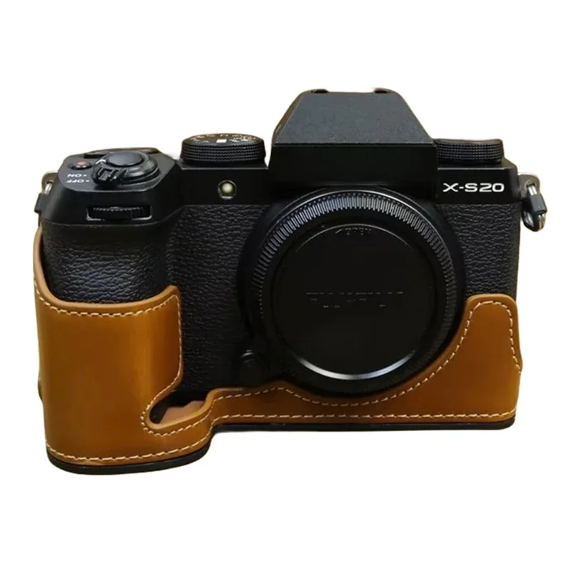 For Fujifilm X-S20 Anti-Scratch PU Leather Camera Bottom Cover Half Body Case Easy to Replace Battery - Brown