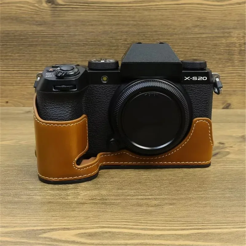 For Fujifilm X-S20 Anti-Scratch PU Leather Camera Bottom Cover Half Body Case Easy to Replace Battery - Brown