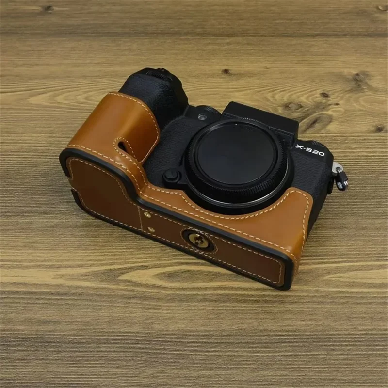 For Fujifilm X-S20 Anti-Scratch PU Leather Camera Bottom Cover Half Body Case Easy to Replace Battery - Brown