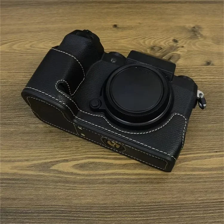 For Fujifilm X-S20 Camera PU Leather Bottom Case Battery Opening Design Half Body Cover with Hand Strap - Black