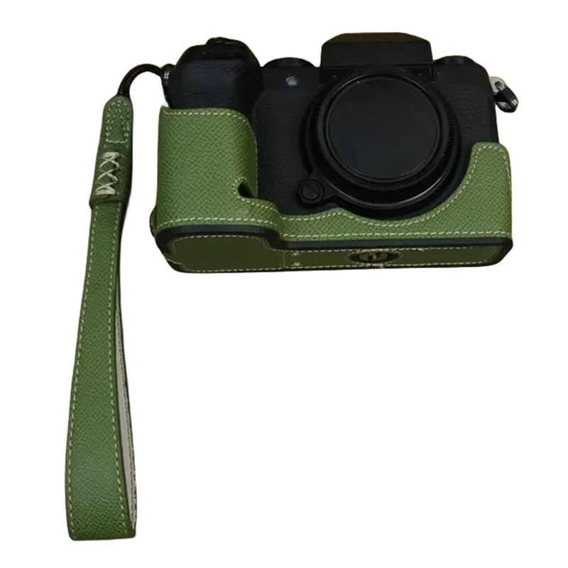 For Fujifilm X-S20 Camera PU Leather Bottom Case Battery Opening Design Half Body Cover with Hand Strap - Green