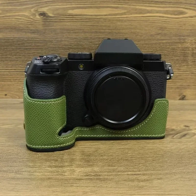 For Fujifilm X-S20 Camera PU Leather Bottom Case Battery Opening Design Half Body Cover with Hand Strap - Green