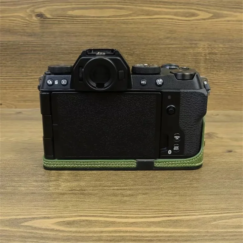 For Fujifilm X-S20 Camera PU Leather Bottom Case Battery Opening Design Half Body Cover with Hand Strap - Green