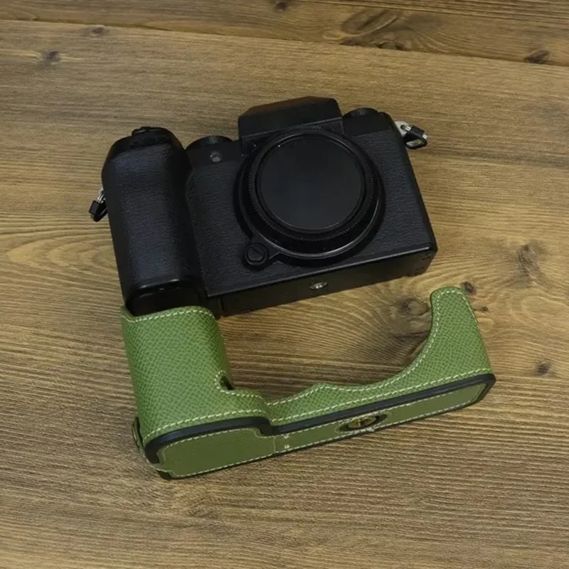 For Fujifilm X-S20 Camera PU Leather Bottom Case Battery Opening Design Half Body Cover with Hand Strap - Green