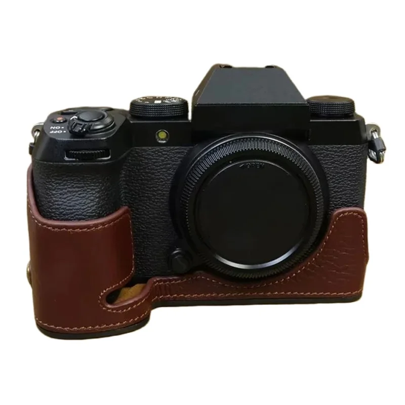 For Fujifilm X-S20 Genuine Cow Leather Camera Bottom Case Half Body Cover with Battery Opening - Coffee
