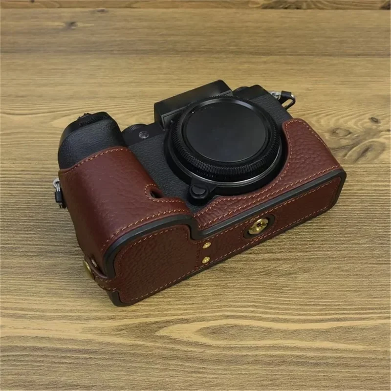 For Fujifilm X-S20 Genuine Cow Leather Camera Bottom Case Half Body Cover with Battery Opening - Coffee