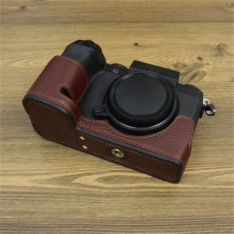 For Fujifilm X-S20 Genuine Cow Leather Camera Bottom Case Half Body Cover with Battery Opening - Coffee