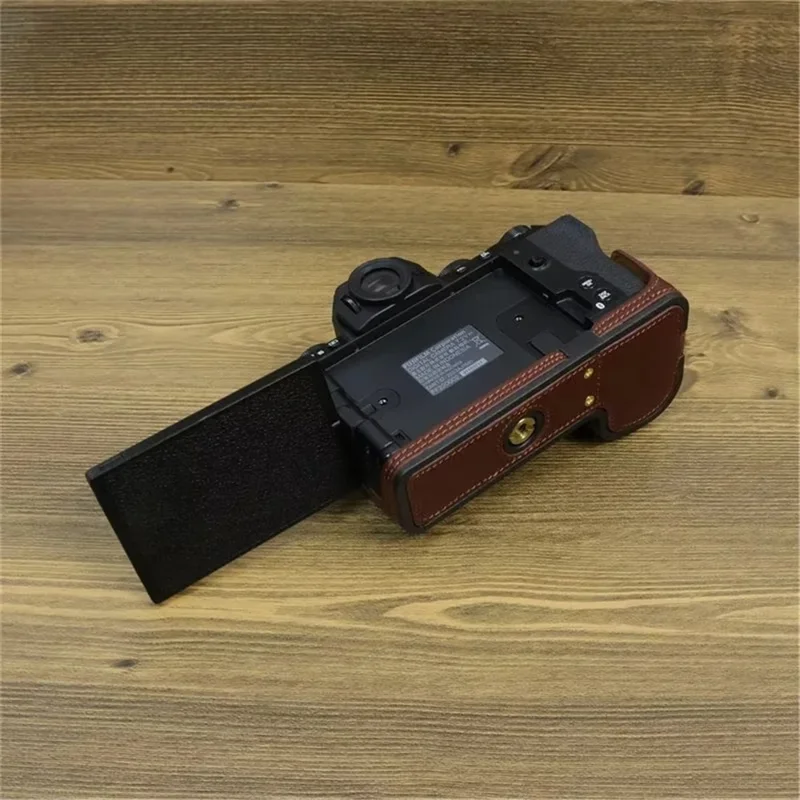 For Fujifilm X-S20 Genuine Cow Leather Camera Bottom Case Half Body Cover with Battery Opening - Coffee