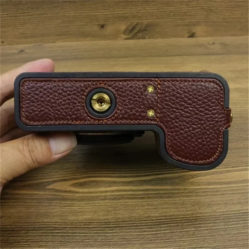 For Fujifilm X-S20 Genuine Cow Leather Camera Bottom Case Half Body Cover with Battery Opening - Coffee