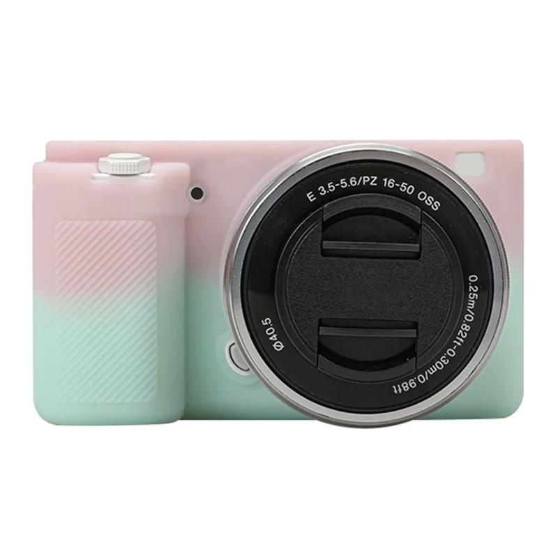 For Sony ZV-E10 Camera Protector Silicone Case Anti-Scratch Sleeve Cover - Pink+Green