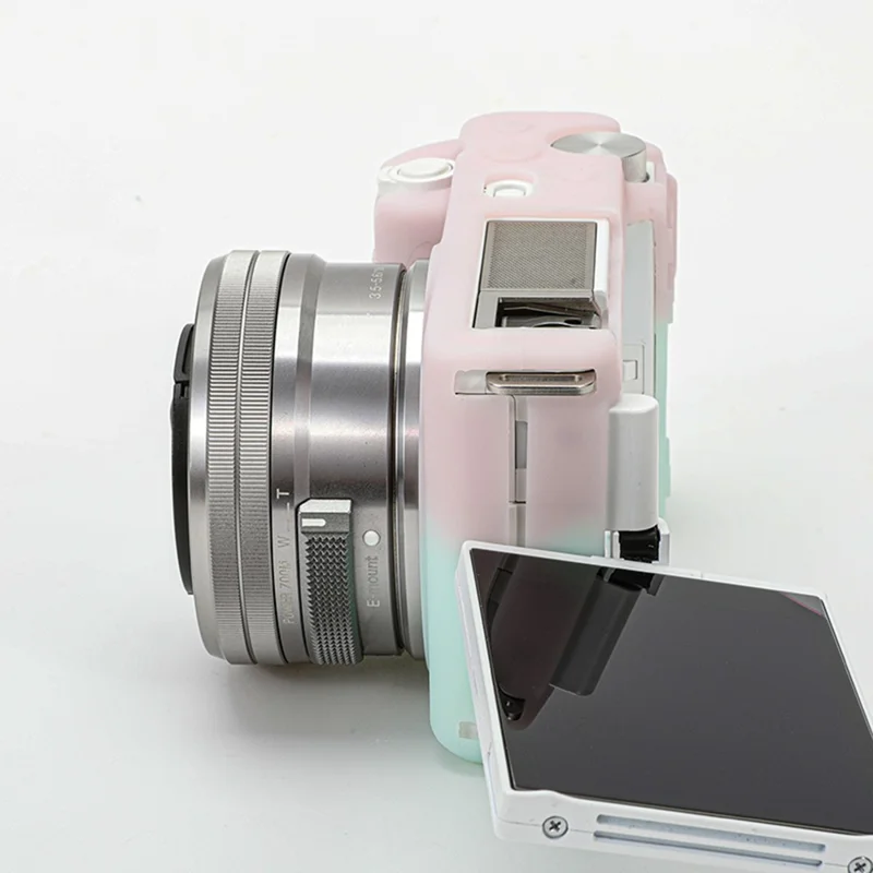 For Sony ZV-E10 Camera Protector Silicone Case Anti-Scratch Sleeve Cover - Pink+Green