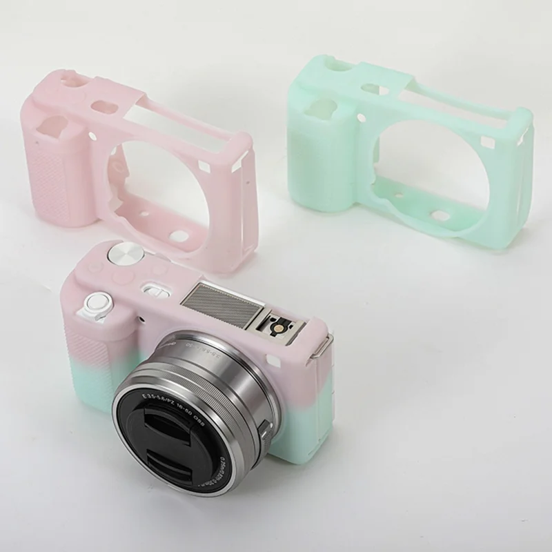 For Sony ZV-E10 Camera Protector Silicone Case Anti-Scratch Sleeve Cover - Pink+Green