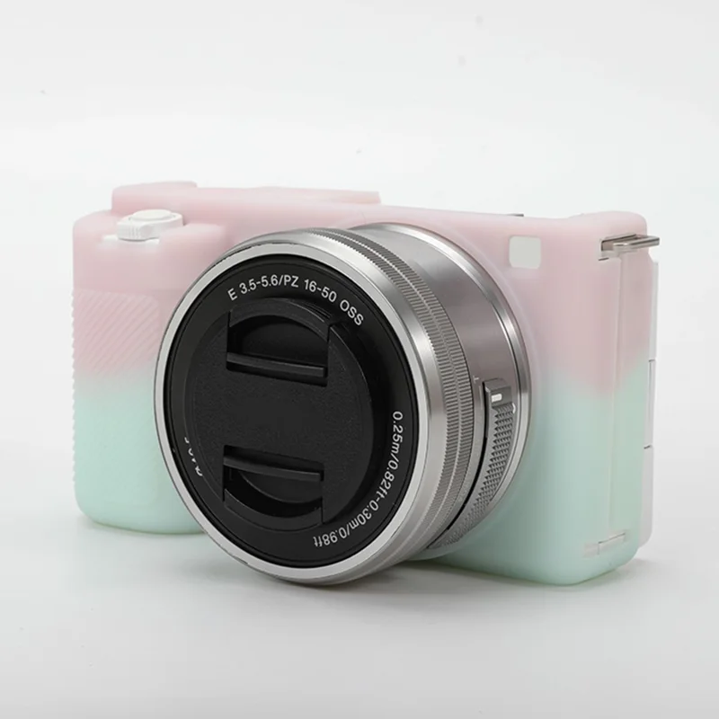 For Sony ZV-E10 Camera Protector Silicone Case Anti-Scratch Sleeve Cover - Pink+Green