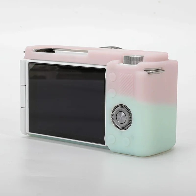For Sony ZV-E10 Camera Protector Silicone Case Anti-Scratch Sleeve Cover - Pink+Green
