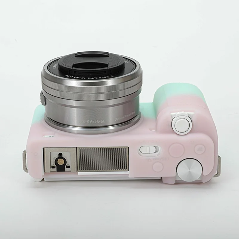 For Sony ZV-E10 Camera Protector Silicone Case Anti-Scratch Sleeve Cover - Pink+Green
