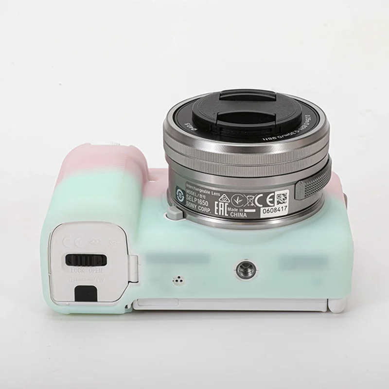 For Sony ZV-E10 Camera Protector Silicone Case Anti-Scratch Sleeve Cover - Pink+Green