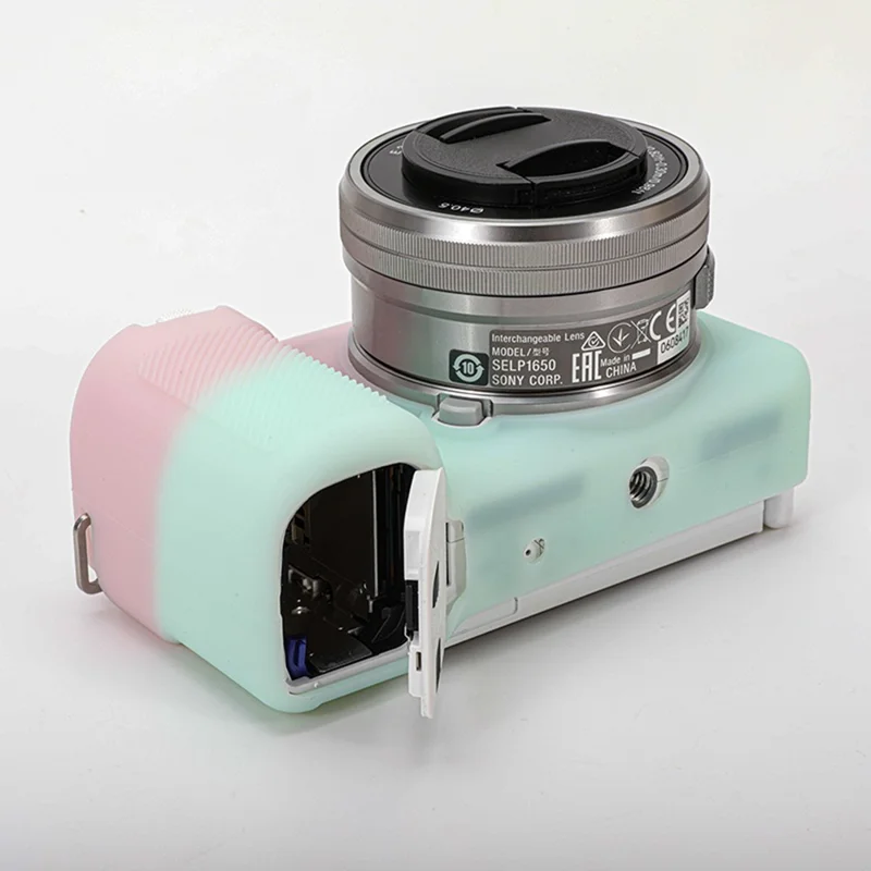 For Sony ZV-E10 Camera Protector Silicone Case Anti-Scratch Sleeve Cover - Pink+Green