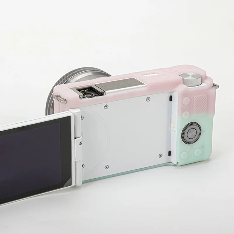 For Sony ZV-E10 Camera Protector Silicone Case Anti-Scratch Sleeve Cover - Pink+Green