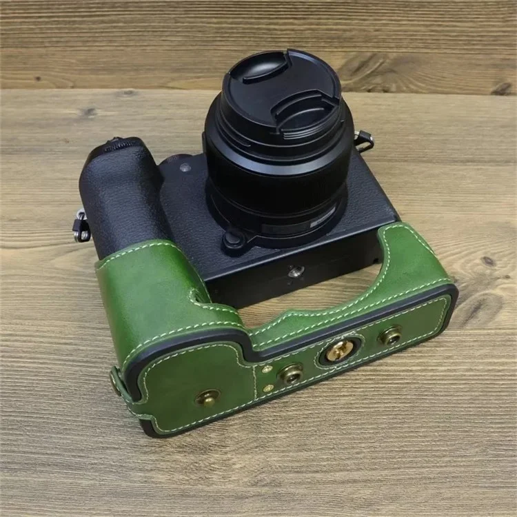 For Fujifilm X-S20 PU Leather Camera Bag Battery Opening Anti-drop Case with Shoulder Strap - Green