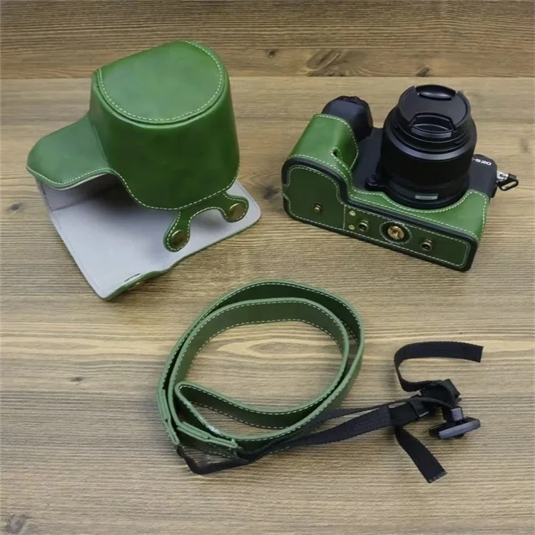 For Fujifilm X-S20 PU Leather Camera Bag Battery Opening Anti-drop Case with Shoulder Strap - Green