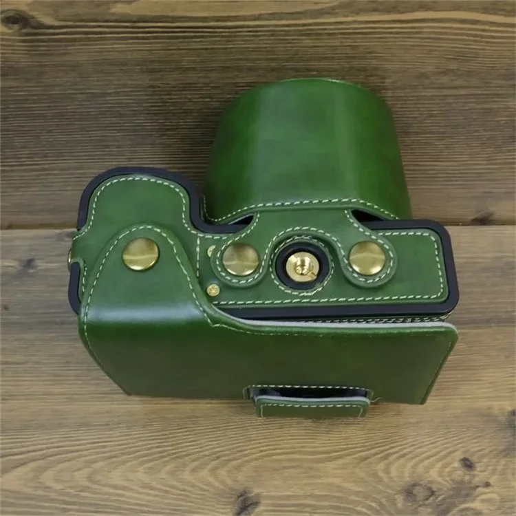 For Fujifilm X-S20 PU Leather Camera Bag Battery Opening Anti-drop Case with Shoulder Strap - Green