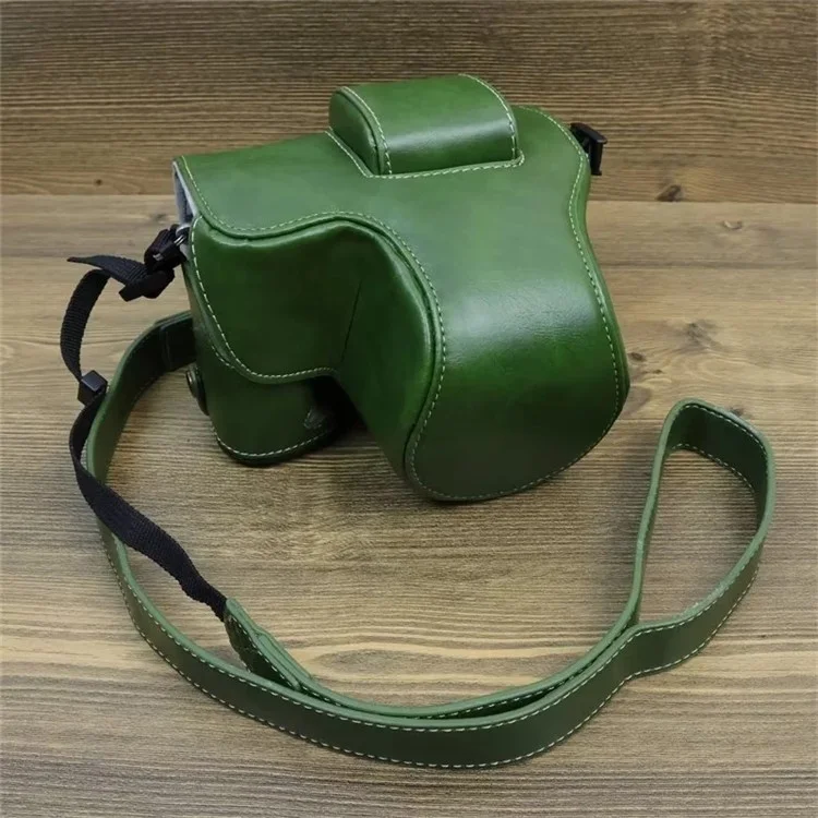 For Fujifilm X-S20 PU Leather Camera Bag Battery Opening Anti-drop Case with Shoulder Strap - Green