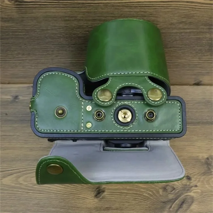 For Fujifilm X-S20 PU Leather Camera Bag Battery Opening Anti-drop Case with Shoulder Strap - Green