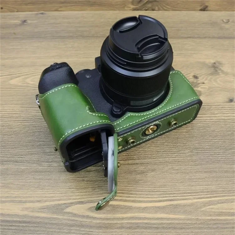 For Fujifilm X-S20 PU Leather Camera Bag Battery Opening Anti-drop Case with Shoulder Strap - Green