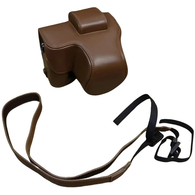 For Fujifilm X-S20 PU Leather Camera Bag Battery Opening Anti-drop Case with Shoulder Strap - Coffee