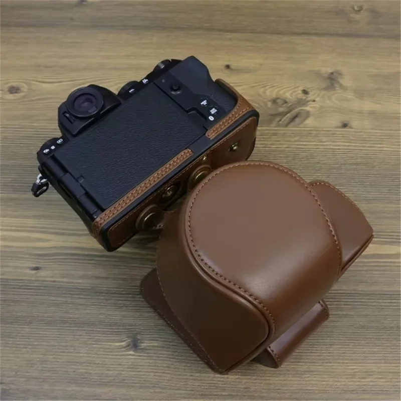 For Fujifilm X-S20 PU Leather Camera Bag Battery Opening Anti-drop Case with Shoulder Strap - Coffee