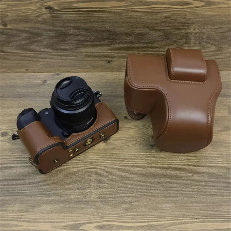 For Fujifilm X-S20 PU Leather Camera Bag Battery Opening Anti-drop Case with Shoulder Strap - Coffee