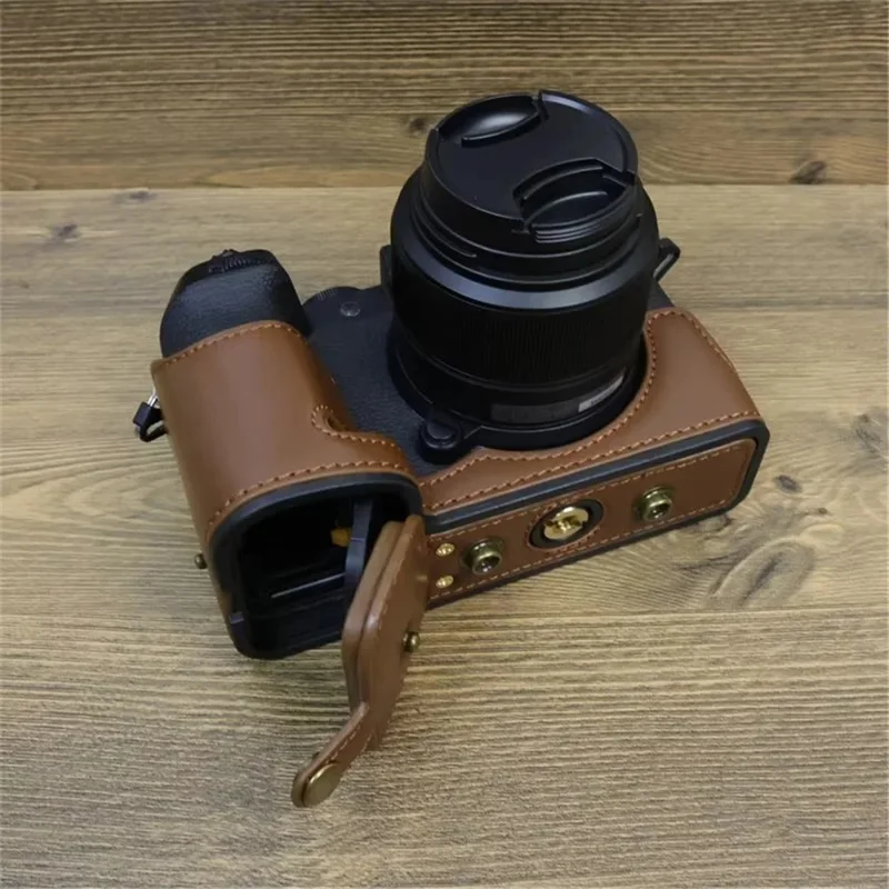 For Fujifilm X-S20 PU Leather Camera Bag Battery Opening Anti-drop Case with Shoulder Strap - Coffee