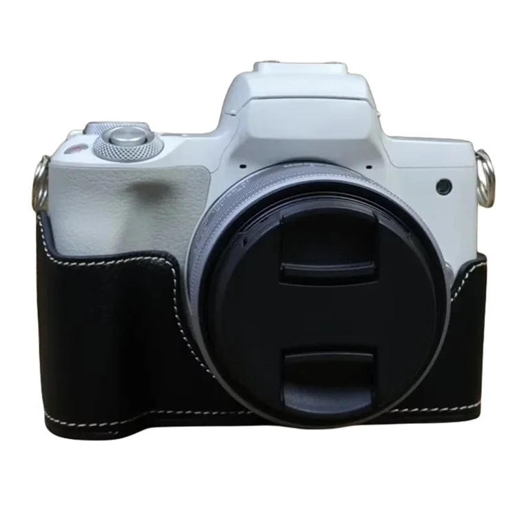 For Canon EOS M50 Mark II PU Leather Bottom Case Half Body Camera Protection Cover - Black