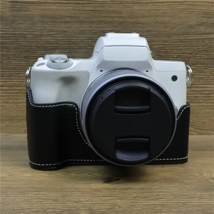 For Canon EOS M50 Mark II PU Leather Bottom Case Half Body Camera Protection Cover - Black