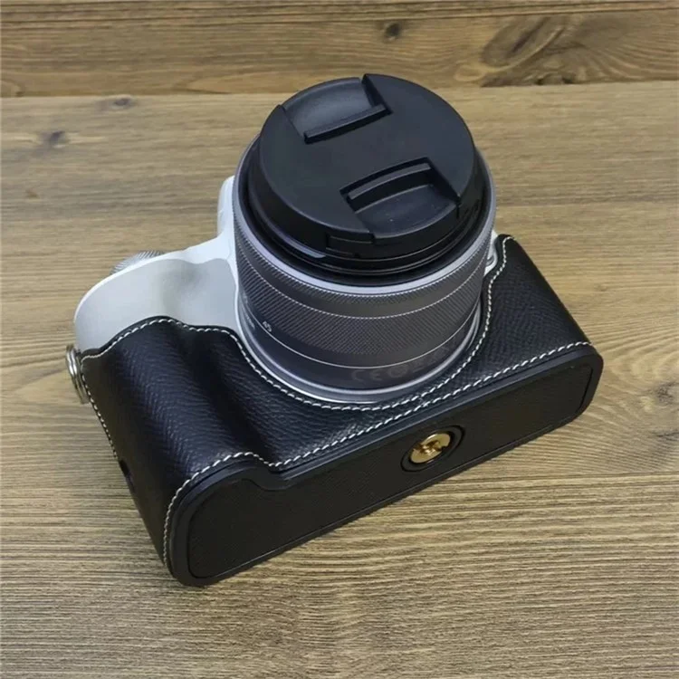 For Canon EOS M50 Mark II PU Leather Bottom Case Half Body Camera Protection Cover - Black