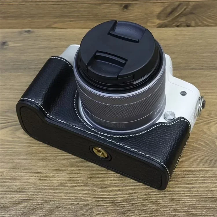 For Canon EOS M50 Mark II PU Leather Bottom Case Half Body Camera Protection Cover - Black