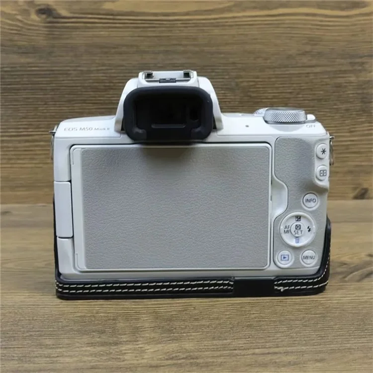 For Canon EOS M50 Mark II PU Leather Bottom Case Half Body Camera Protection Cover - Black