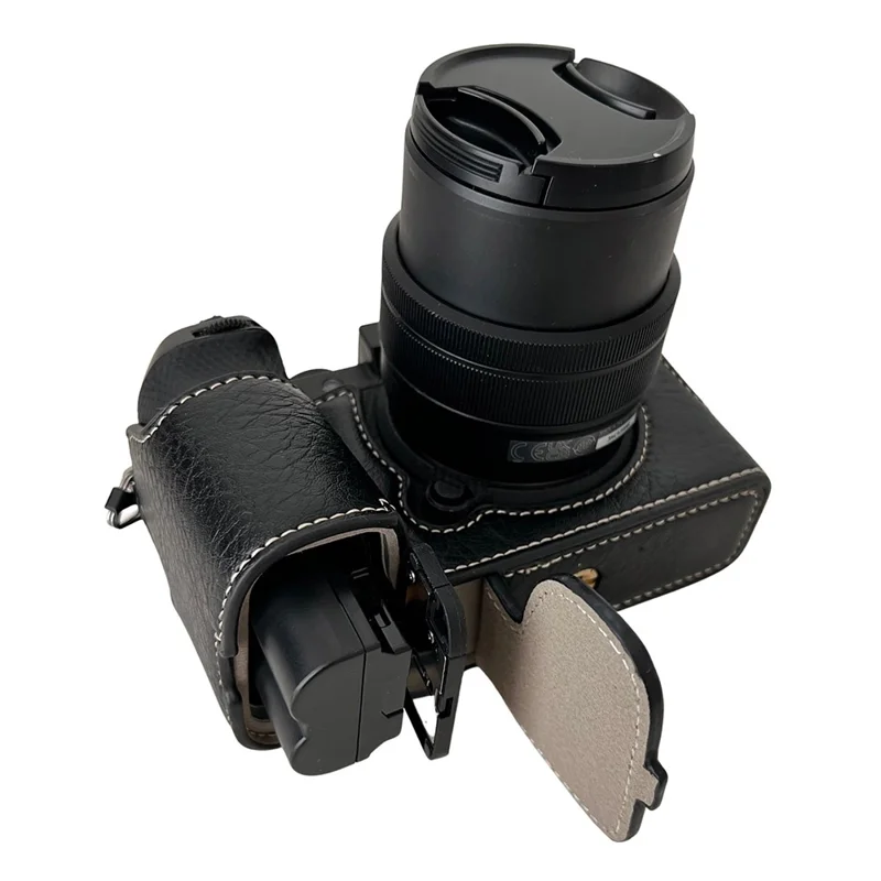 Para la cámara Fujifilm X-S20, funda de cámara con textura de búfalo de cuero sintético PU, mitad del cuerpo, con apertura para la batería - Negro