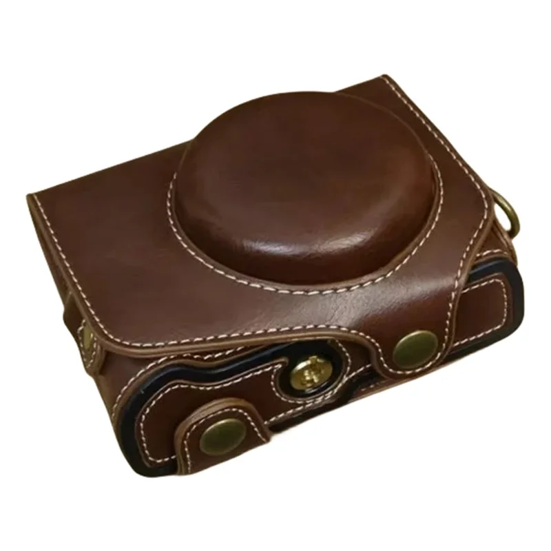 Pour Canon PowerShot G7 X Mark II / G7 X Mark III Étui appareil photo Housse en cuir PU avec sangle d'épaule - Café