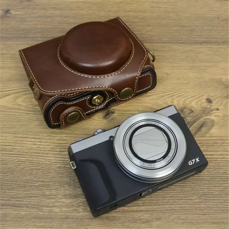 Pour Canon PowerShot G7 X Mark II / G7 X Mark III Étui appareil photo Housse en cuir PU avec sangle d'épaule - Café