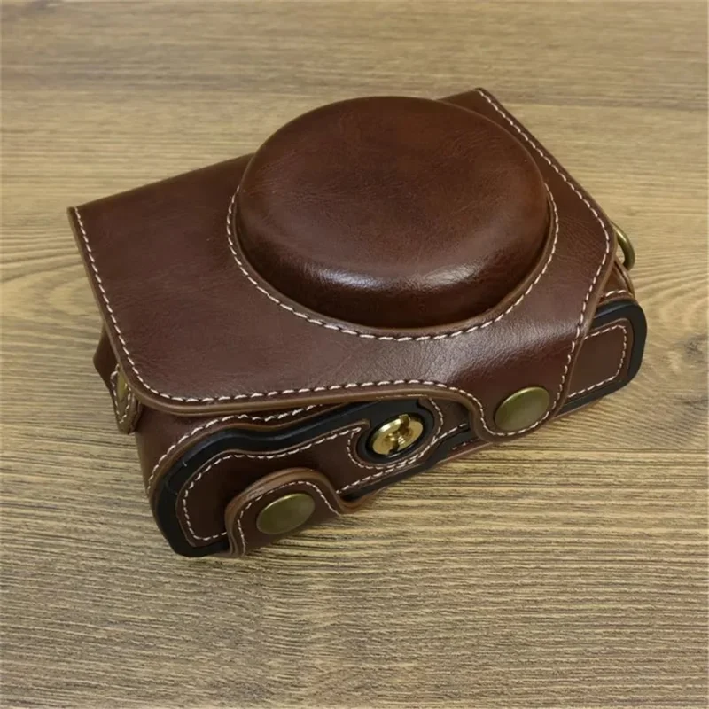 Pour Canon PowerShot G7 X Mark II / G7 X Mark III Étui appareil photo Housse en cuir PU avec sangle d'épaule - Café