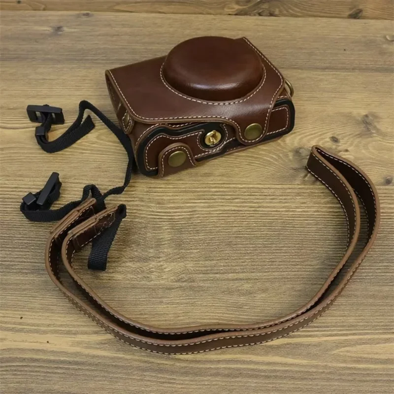 Pour Canon PowerShot G7 X Mark II / G7 X Mark III Étui appareil photo Housse en cuir PU avec sangle d'épaule - Café