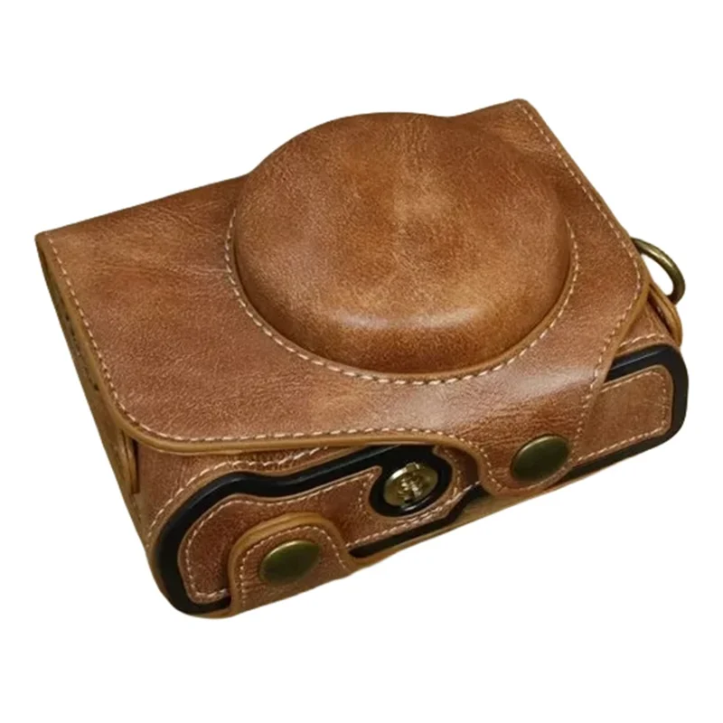 For Canon PowerShot G7 X Mark II / G7 X Mark III Camera Case PU Leather Camera Cover with Shoulder Strap - Brown
