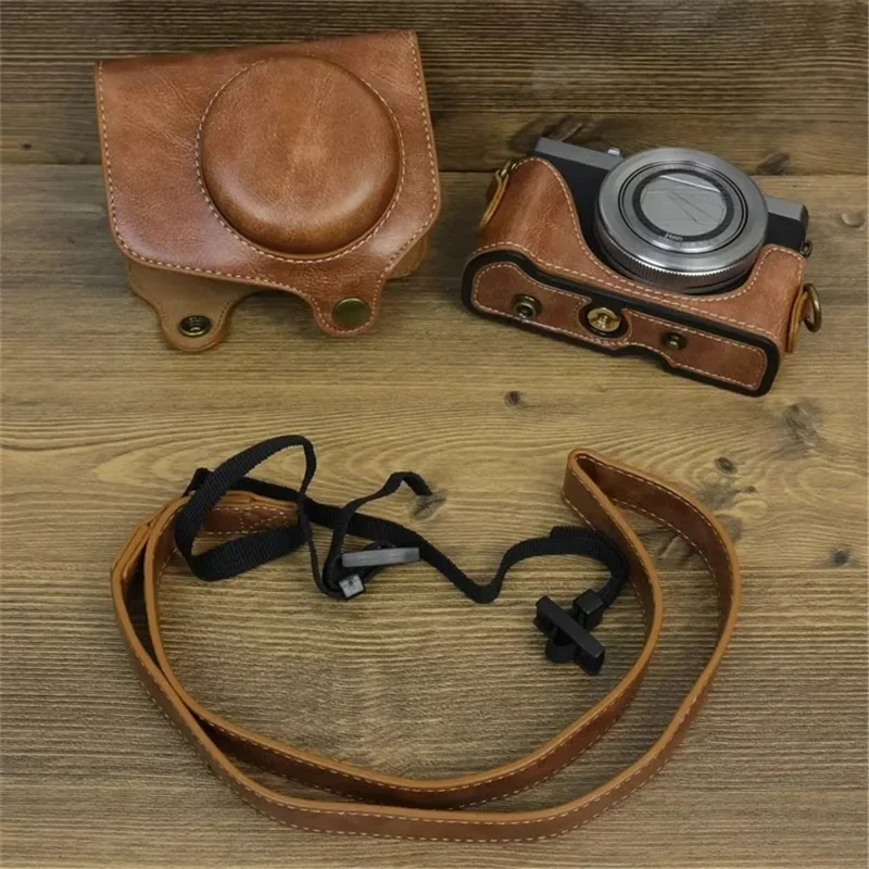 For Canon PowerShot G7 X Mark II / G7 X Mark III Camera Case PU Leather Camera Cover with Shoulder Strap - Brown